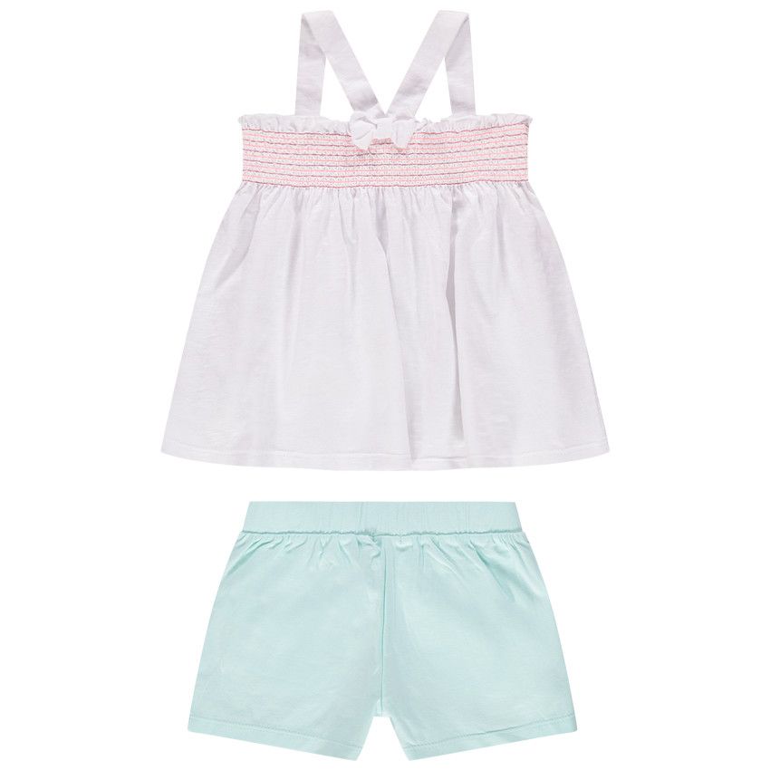 Ensemble avec tunique à fleurs et short uni - Blanc