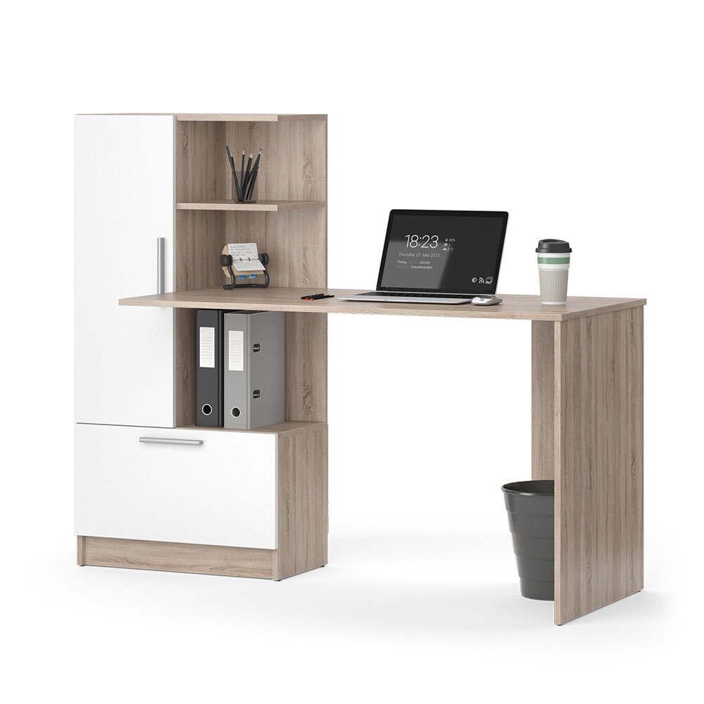 Vicco Arbeitstisch Schreibtisch Bürotisch Tomy Sonoma Weiß 150x120 modern Computertisch PC-Tisch Arbeitszimmer Homeoffice Büromöbel Computermöbel Schrankschublade Schranktür Regalanbau