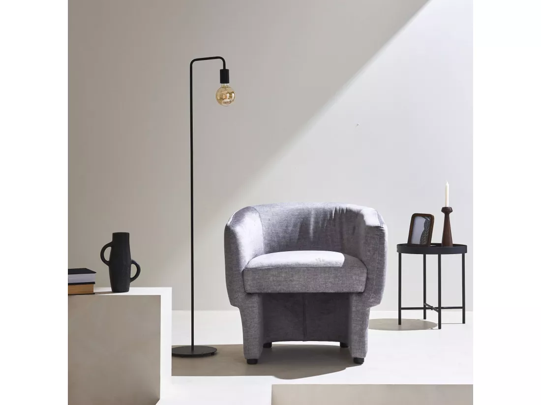 Fauteuil relax en tissu avec forme de dossier et piètement arrondis gris clair