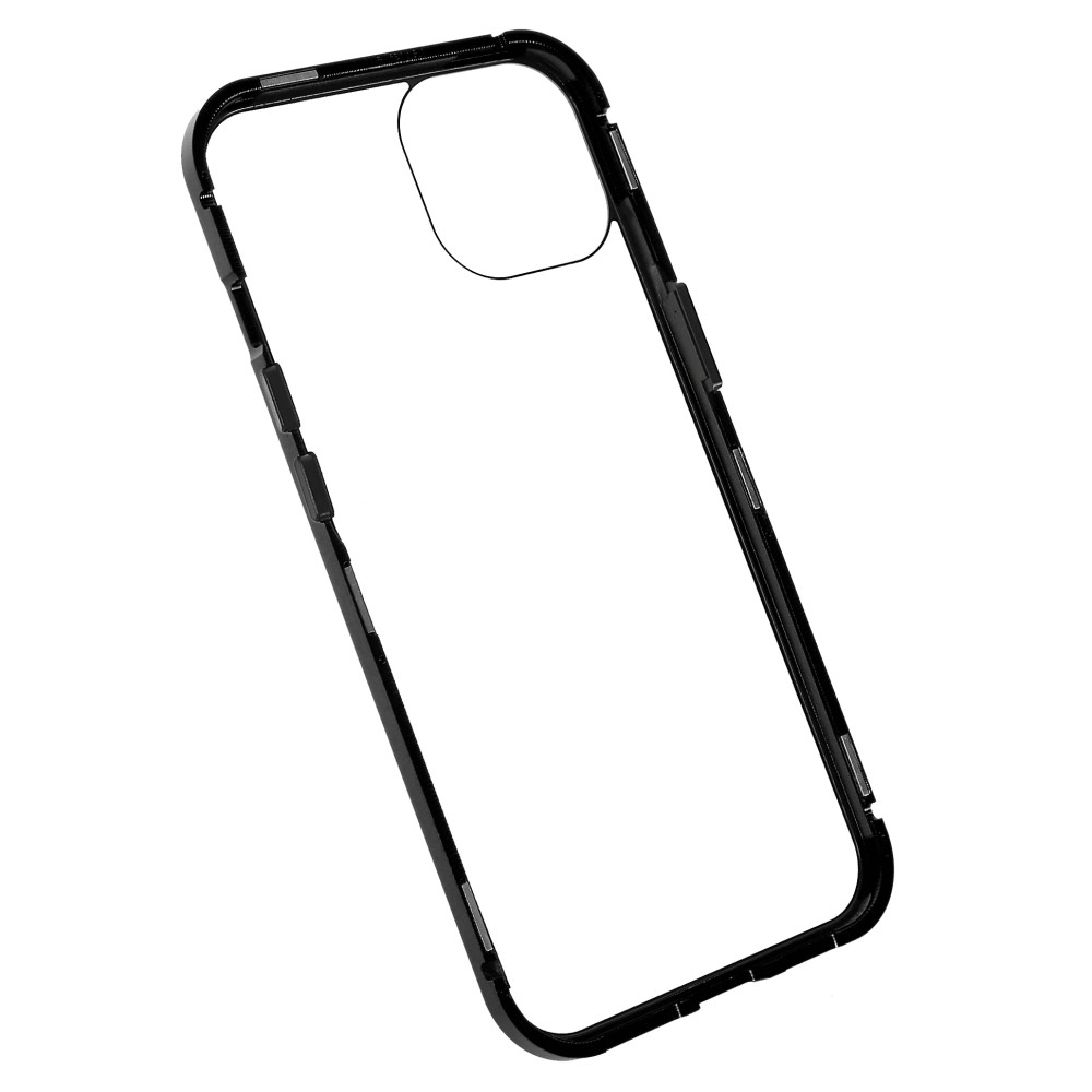 iPhone 14 Magnetische Alu Schutzhülle mit Panzer Glas Backcover   Displayschutz (Magnet-Technologie) - Schwarz