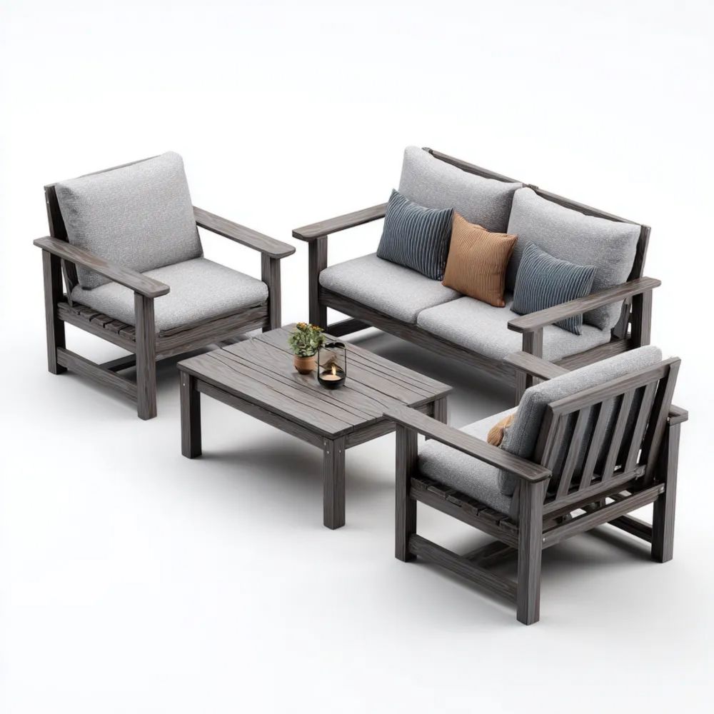 Garten-Sofaset Holz 130x70x80 cm - Hellgrau - Modernes Design