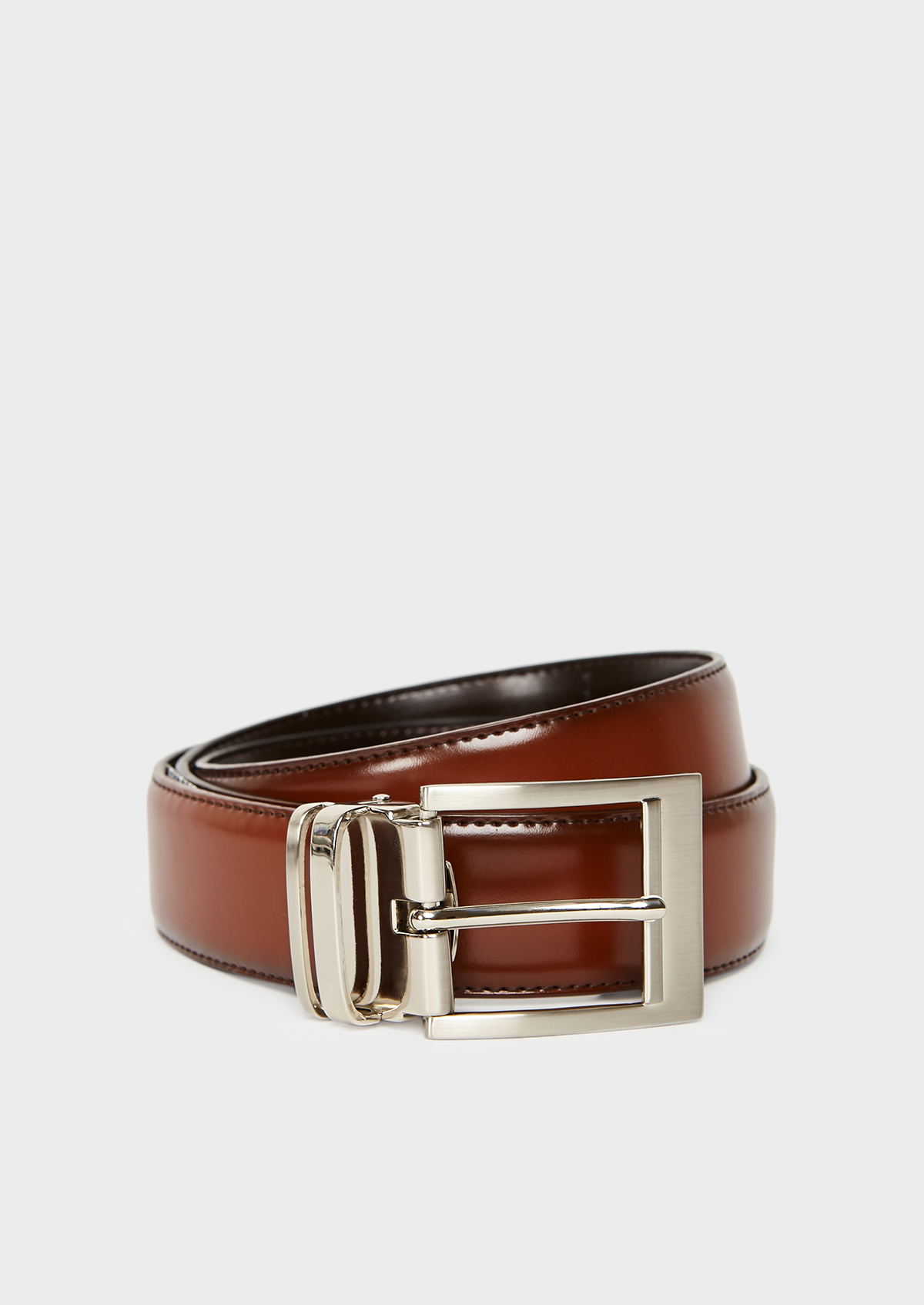Ceinture ajustable en cuir lisse marron