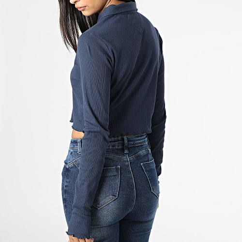 Polo Manches Longues Femme Crop Rib 3423 Bleu Marine