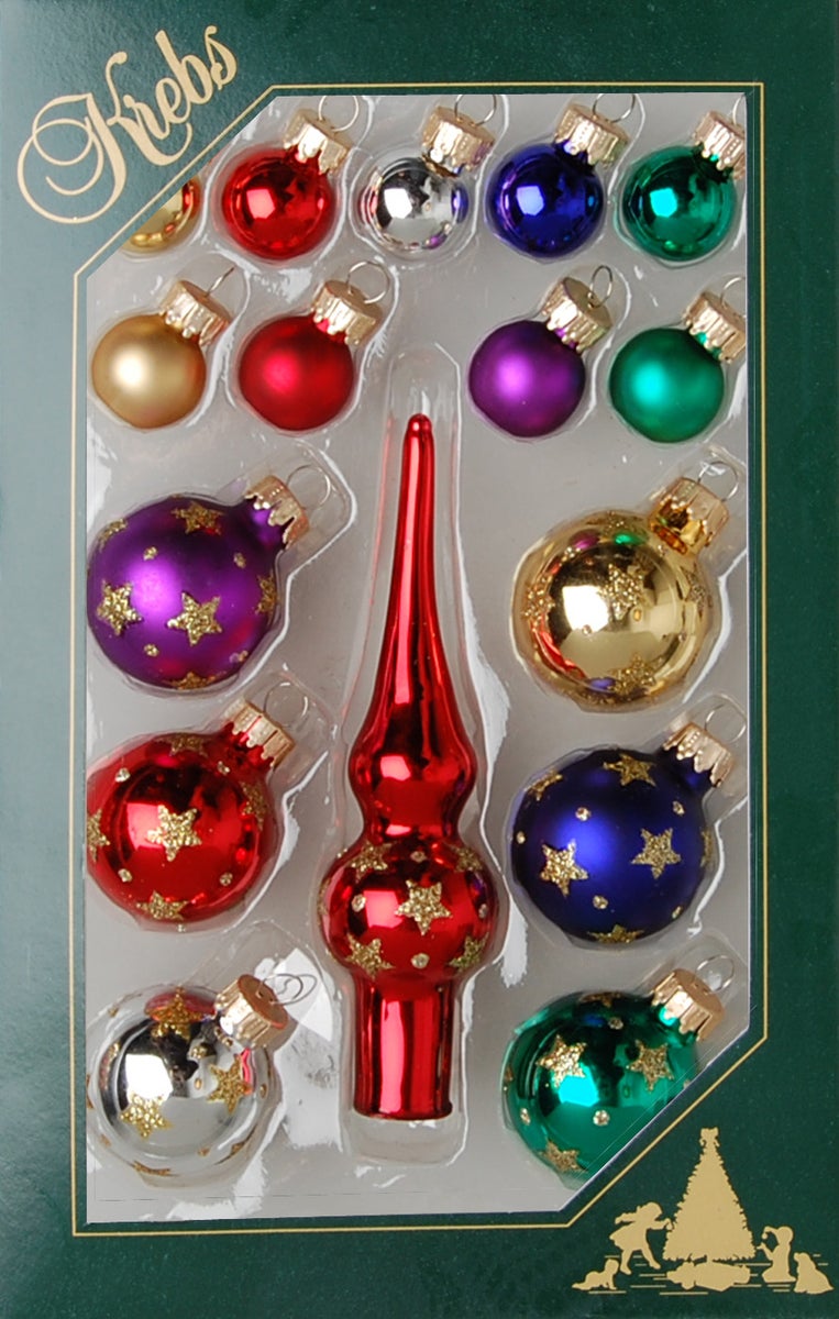 Multicolor mini glazen decoratieset, 16 stuks, 2cm en 3cm ballen, 12cm kant, met de hand versierd, 16 stuks, kerstballen, kerstversieringen, kersthangers