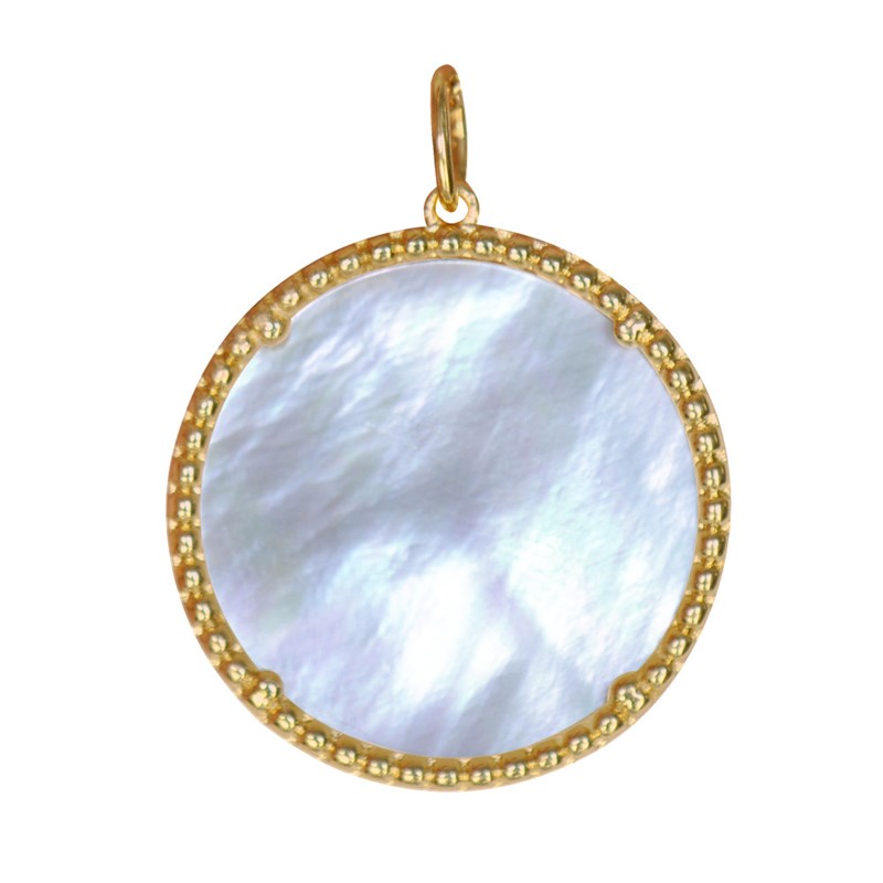 Pendentif Plaqué Or Médaille Ronde en Nacre Vierge à l'Enfant