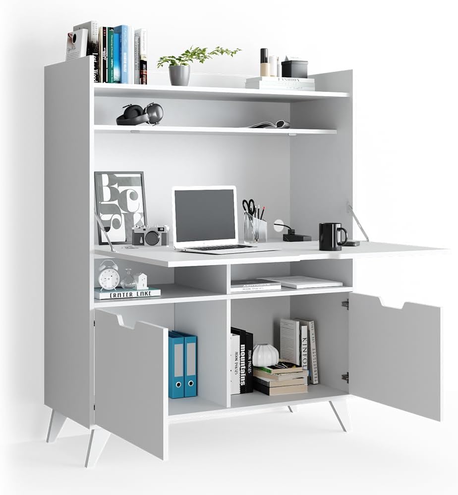 Vicco Sekretär Schreibtisch Berdi, Arbeitstisch mit Schrank, Weiß, 110 x 45 cm
