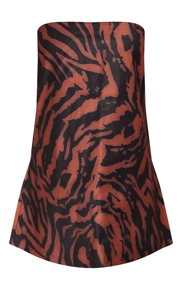 Marron Robe Droite Imprimé Zébré