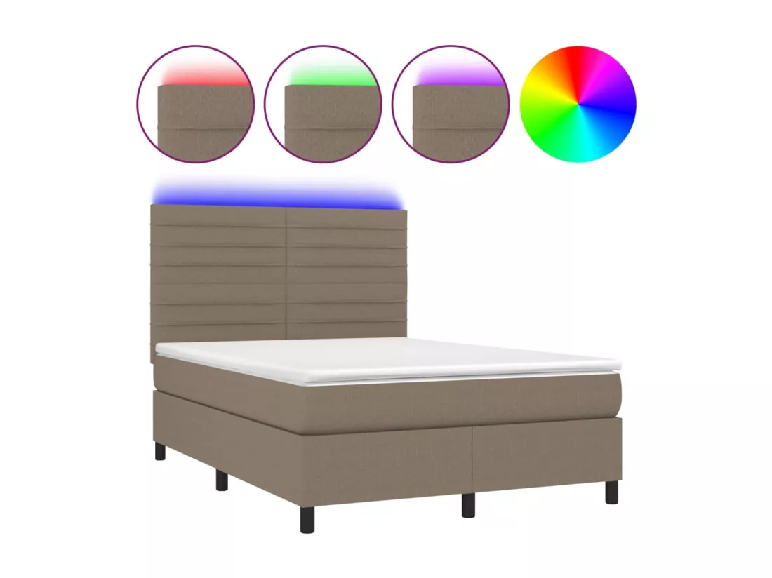 Sommier tapissier avec matelas et LED Taupe 140x190 cm Tissu