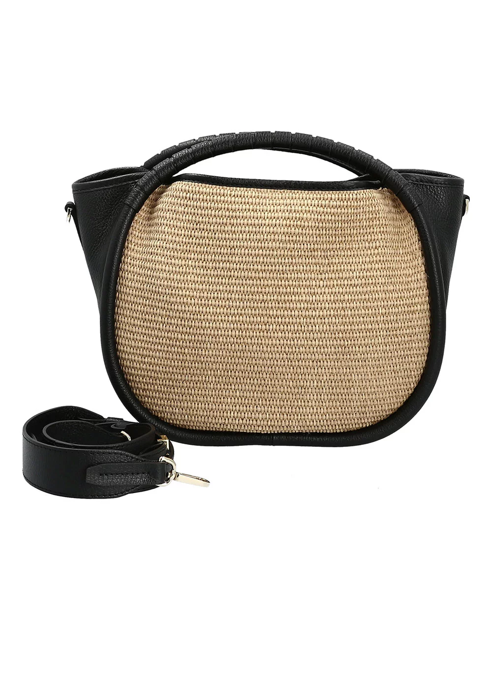 PETIT BEATRIX BIMATIERE RAPHIA CUIR NOIR