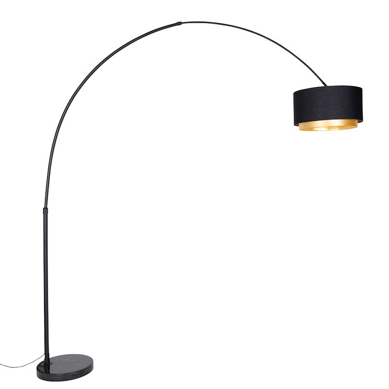 Moderne booglamp zwart met duo kap zwart met goud - XXL