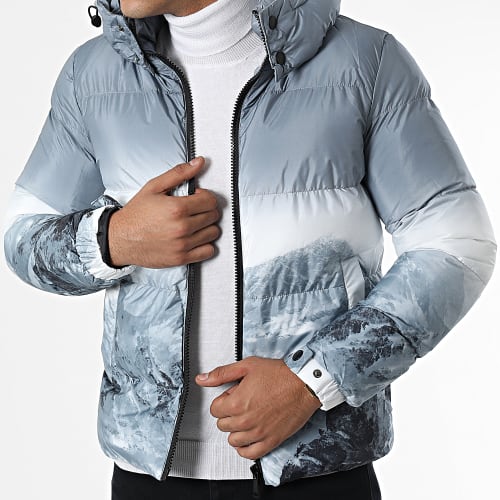 Doudoune Capuche Gris Blanc