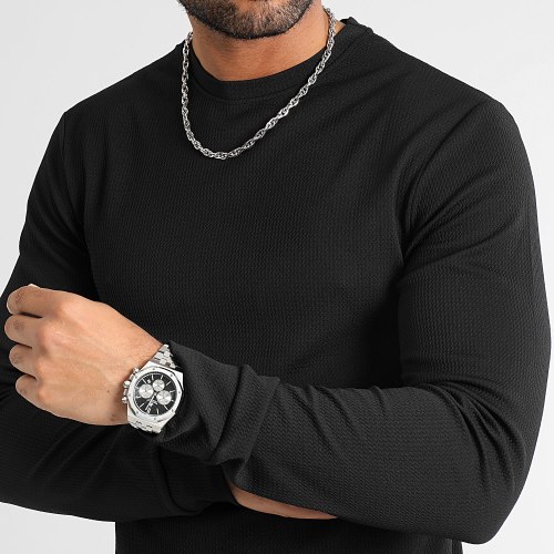Lot De 2 Tee Shirt Manches Longues Texturé Waffle 0552 0554 Noir Beige Foncé