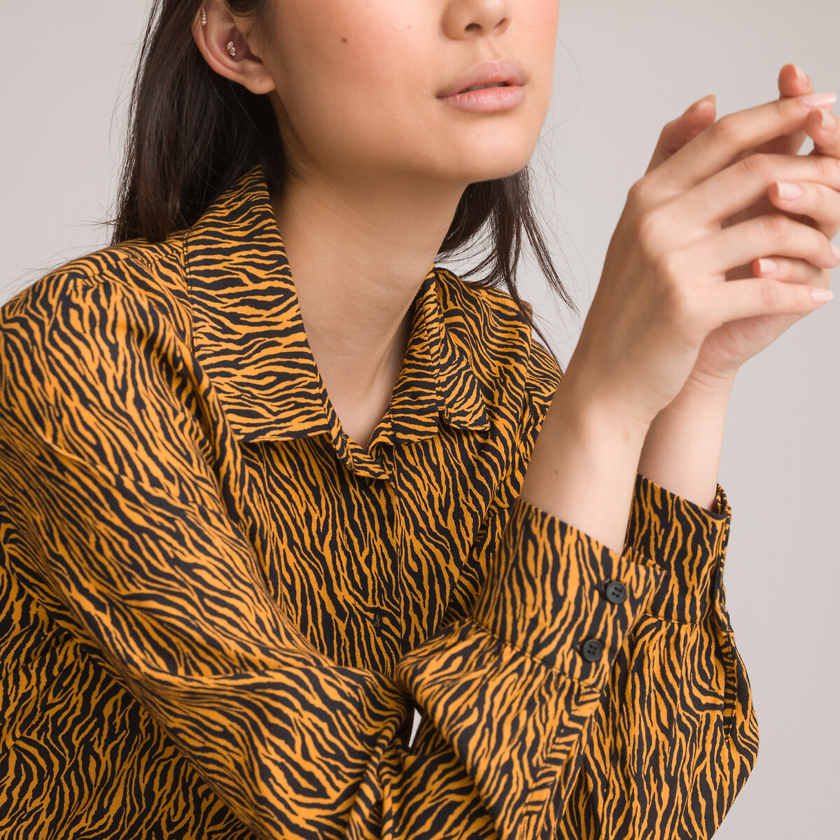 LA REDOUTE COLLECTIONS<br>Vestido camisa, mangas compridas, estampa animal
