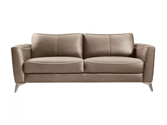 Canapé 3 places en cuir marron et passepoil beige BATUCO