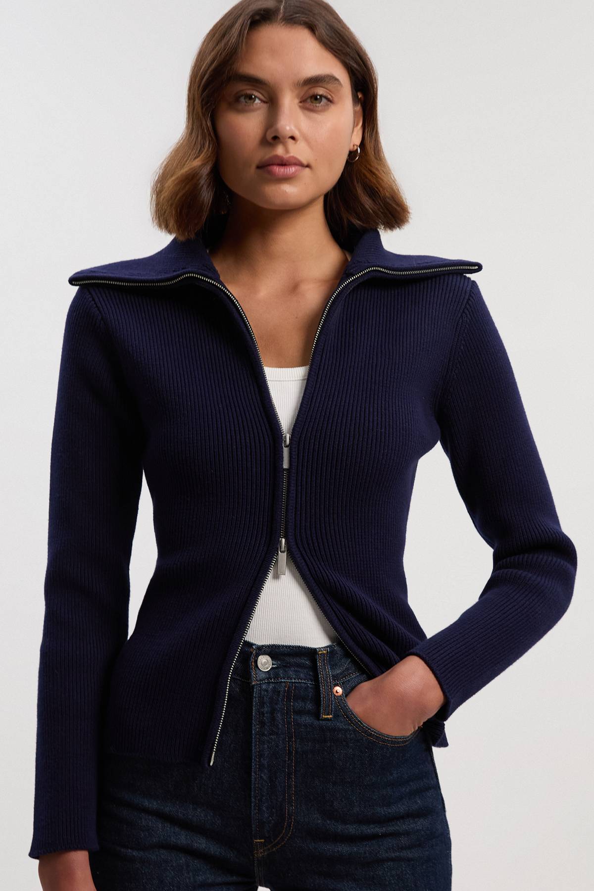 KarenMillen Cardigan en Maille de Coton à Col Zippé