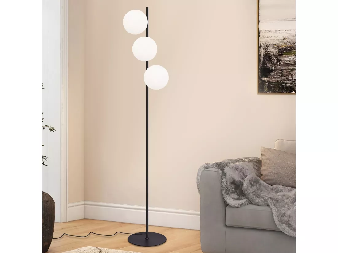NETTLIFE Lampadaire noir - Moderne Lampadaire Salon à 3 flammes avec interrupteur à pied Métal Design Verre E27 Industriel Vintage Lampe de sol
