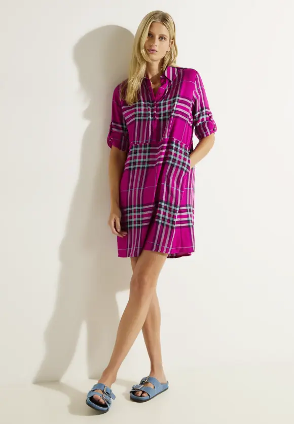 Karo Hemdblusenkleid - cool pink