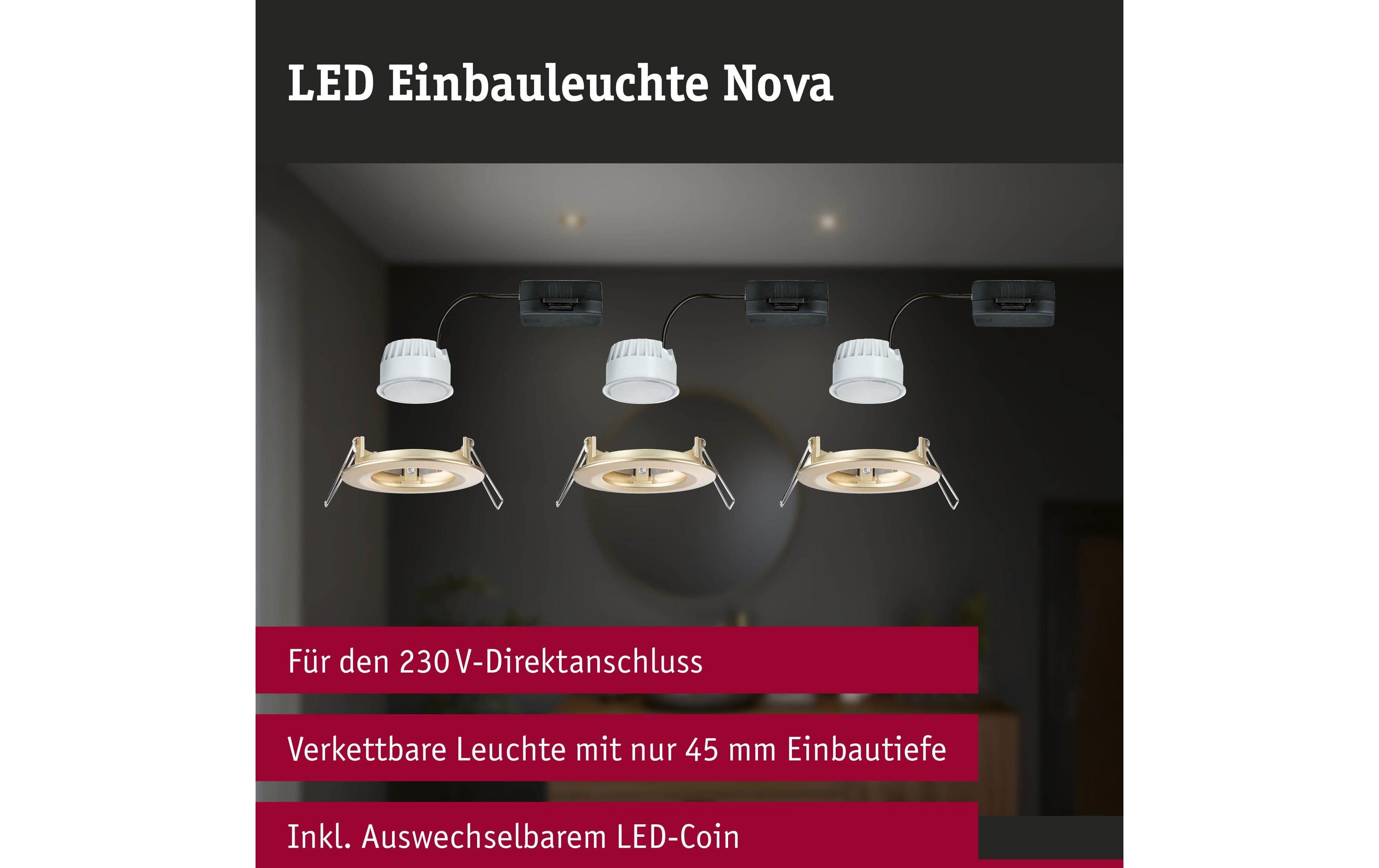 Einbauleuchte LED Nova Coin Basisset starr 3er-Set GoldRunde Einbauleuchte