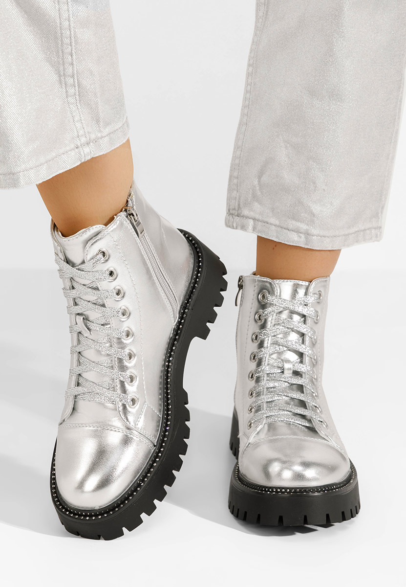 Bottines rangers femme argent Lazaria