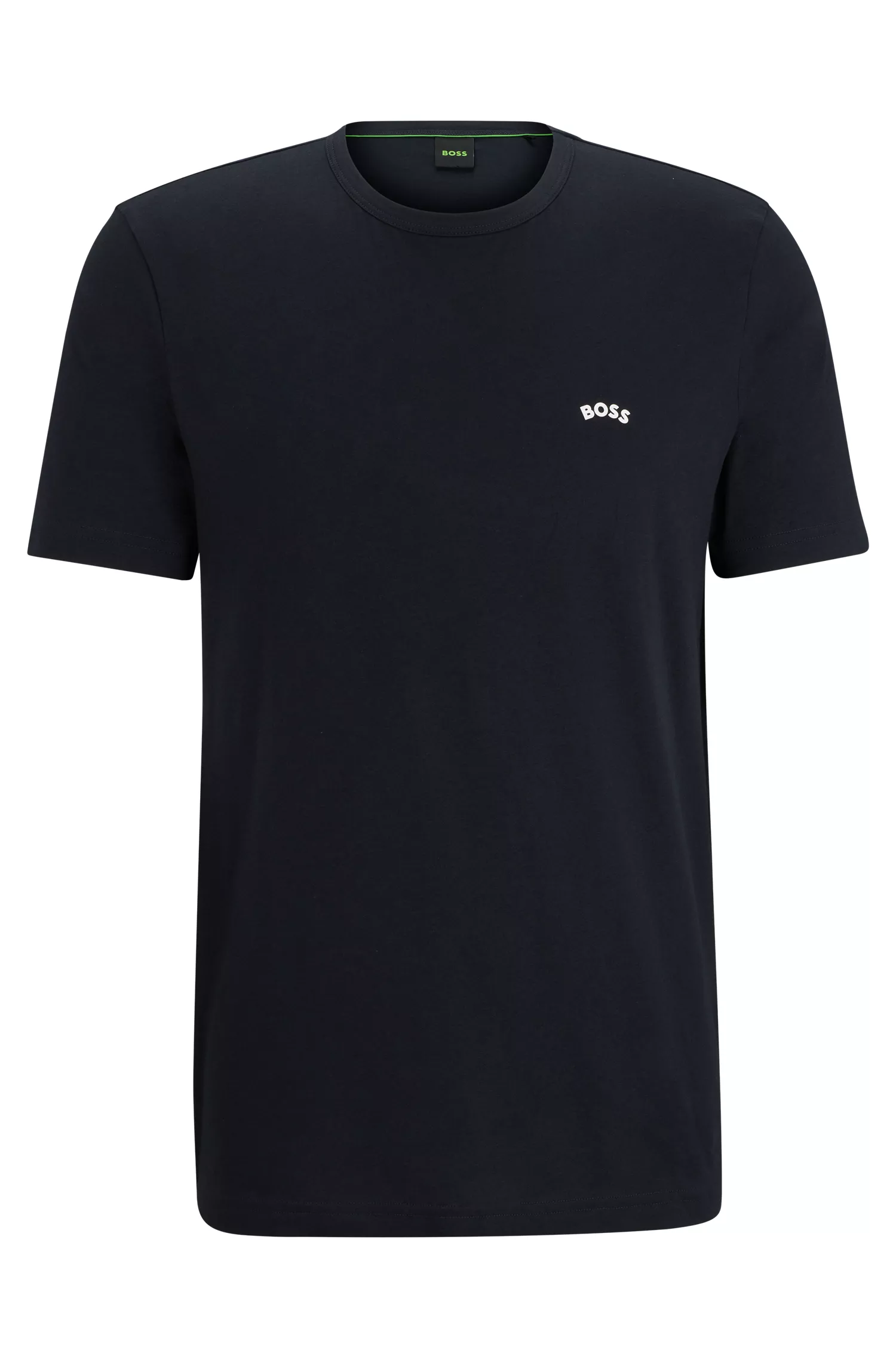 Camiseta BOSS verde em malha de algodão com logotipo curvo
