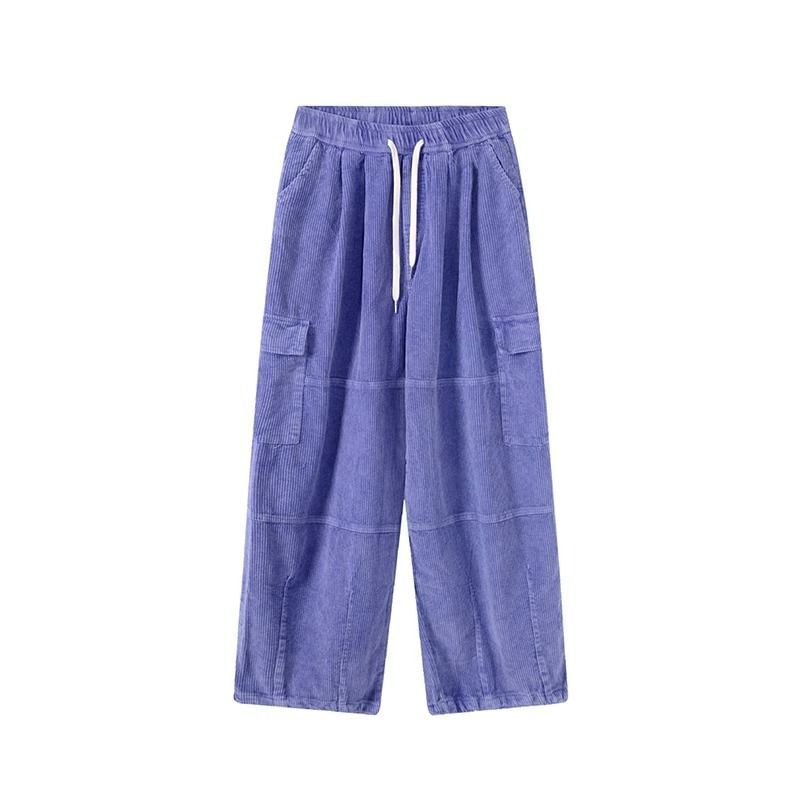 Vhancy - Corduroy cargobroek met lage taille en wijde pijpen