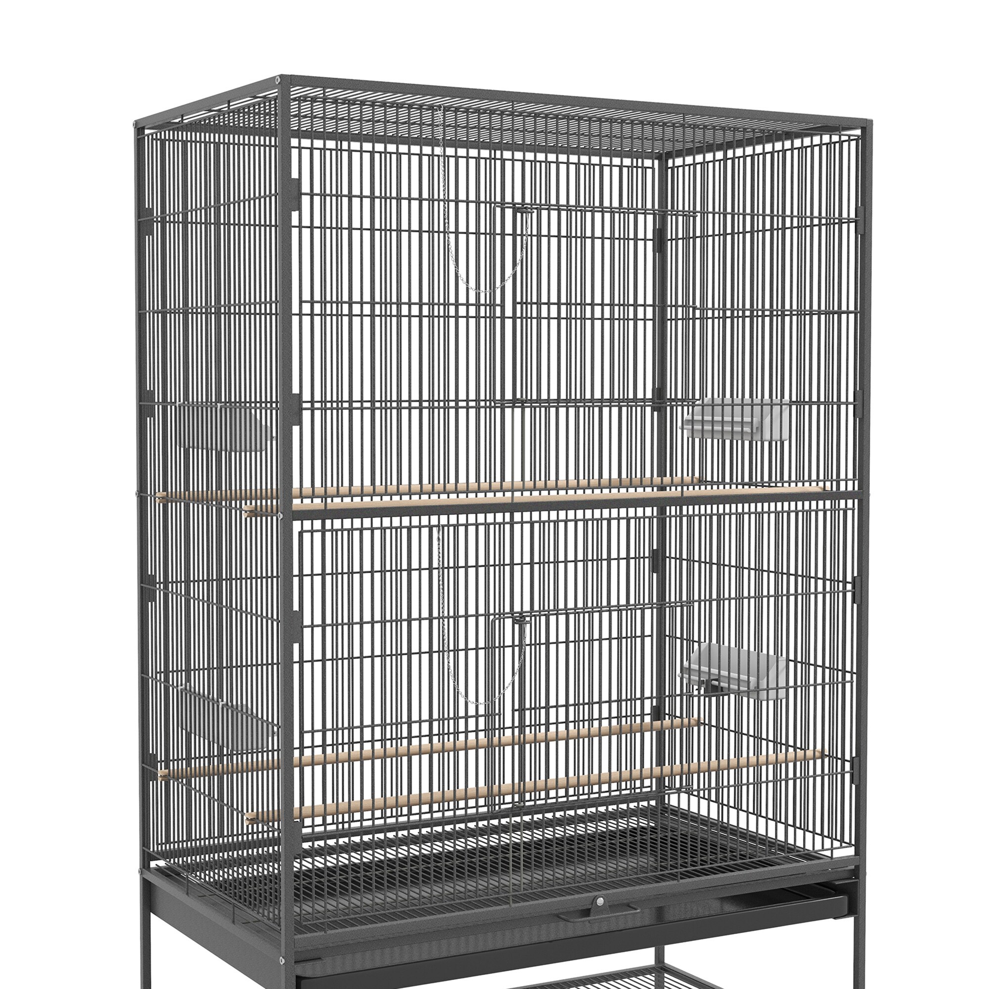 PawHut Vogelkäfig mit Rollen grau 94L x 57B x 153H cm