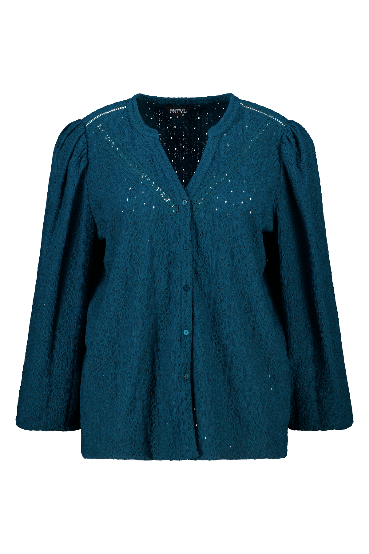 Jersey top met stretch met pofmouw Donker petrol