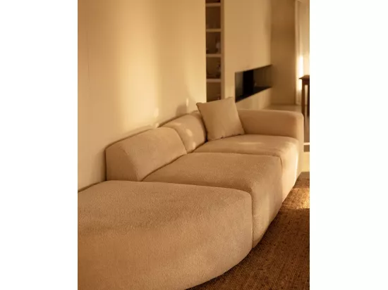 Canapé 5/6 places 3 modules avec courbe à gauche en bouclé beige