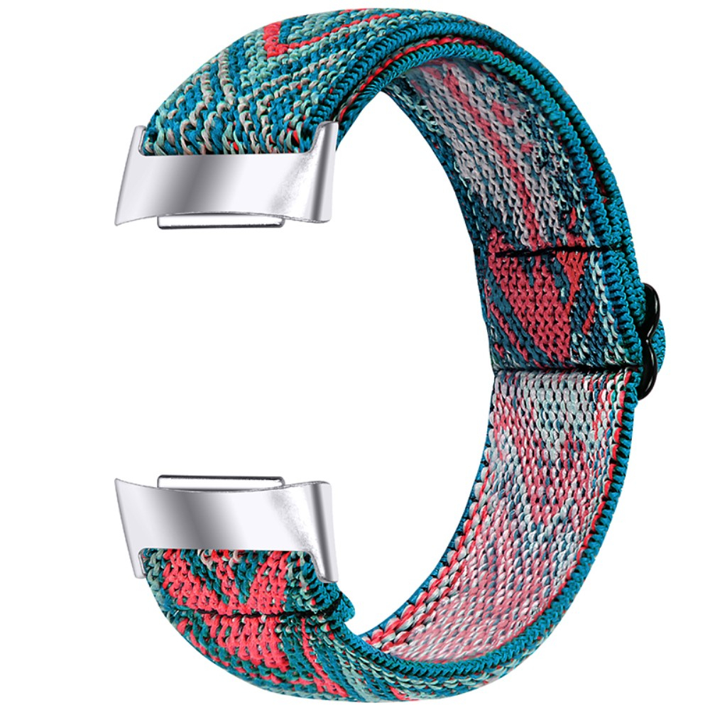 Fitbit Charge 6 / 5 Elastisches Nylon Gummi Armband (Gelenkumfang: 155-235mm) - Türkis / Rosa