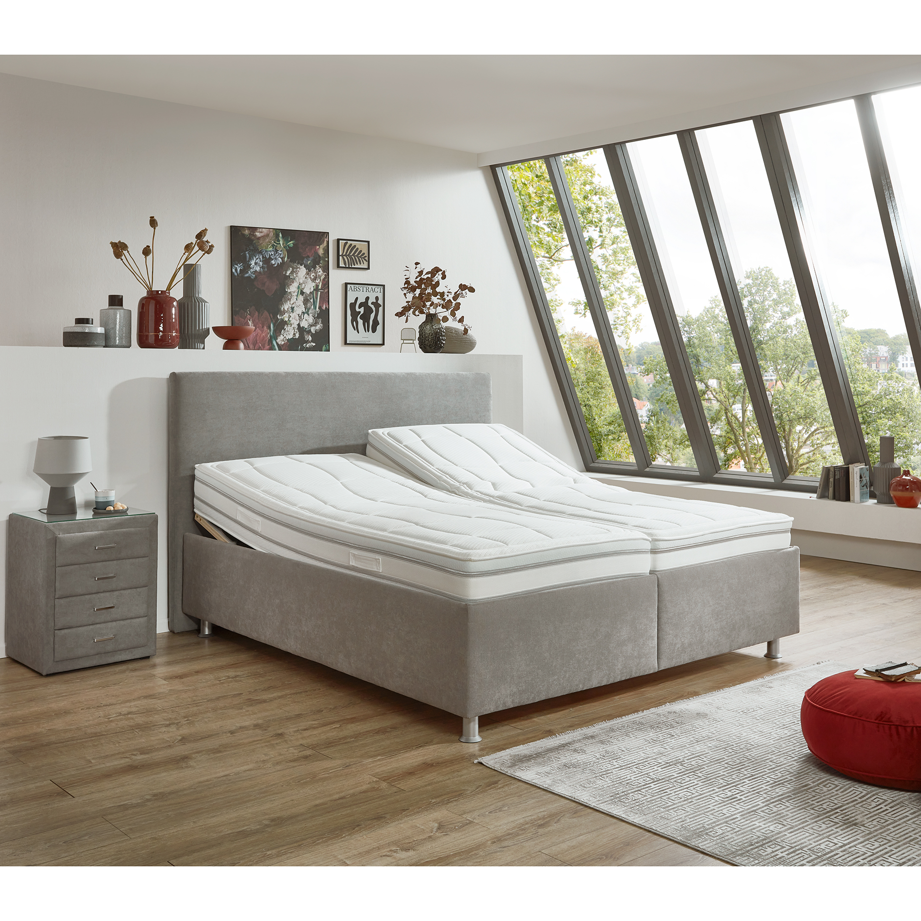 polsterpower Polsterbett - grau - H2/H3 oder H4/H5 - mit Bettkasten - 180x200 cm