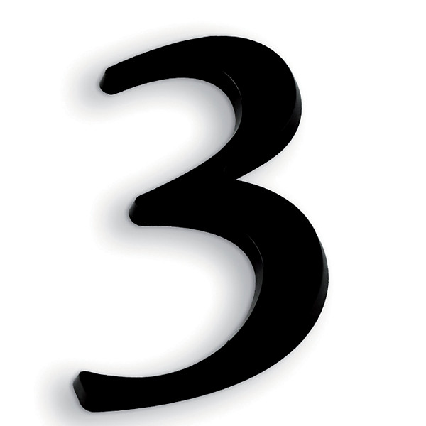 Chiffre autocollant « 3 » en relief, 40 mm, noir, lot de 5