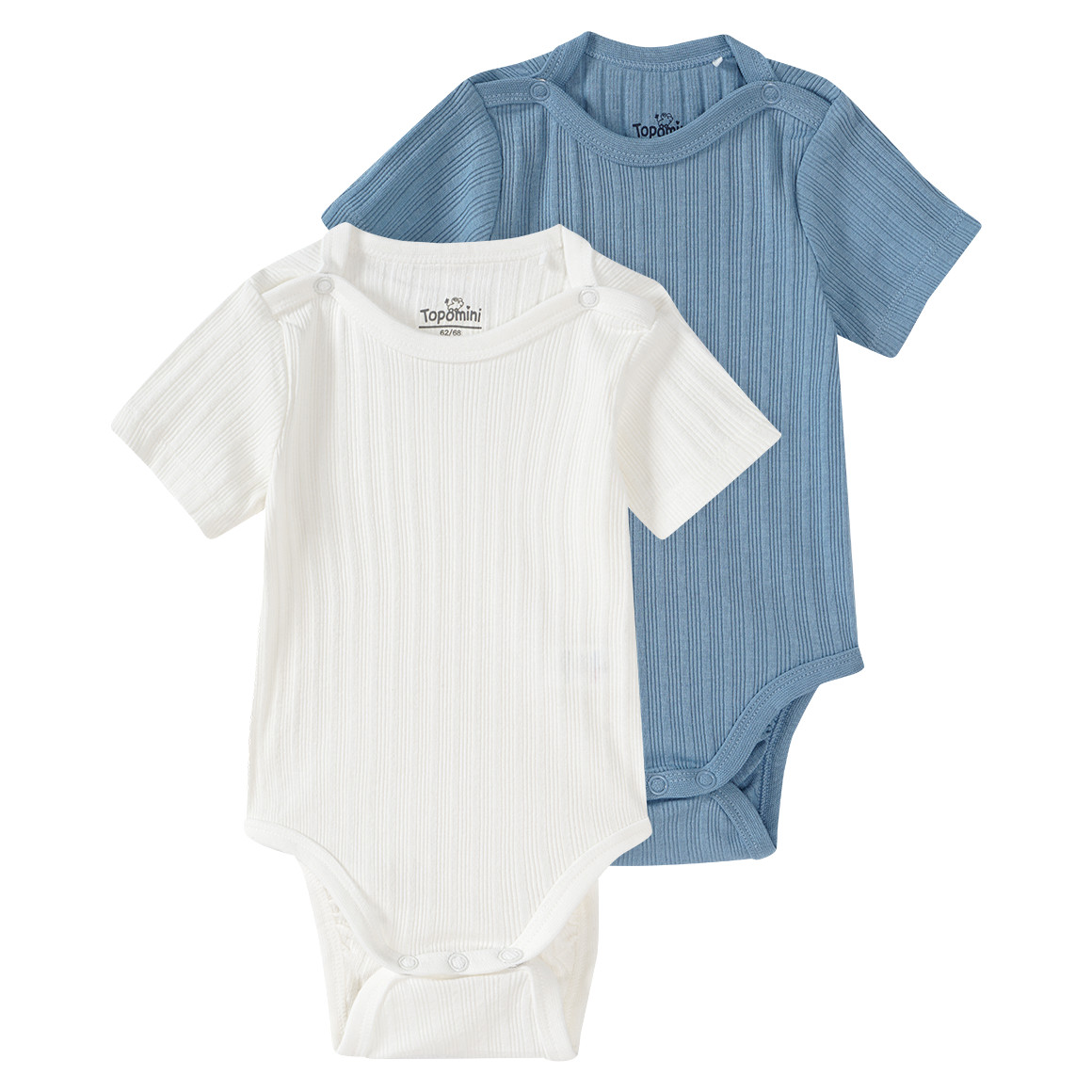 Topomini 2 Baby Bodys mit Rippstruktur taubenblau / weiss