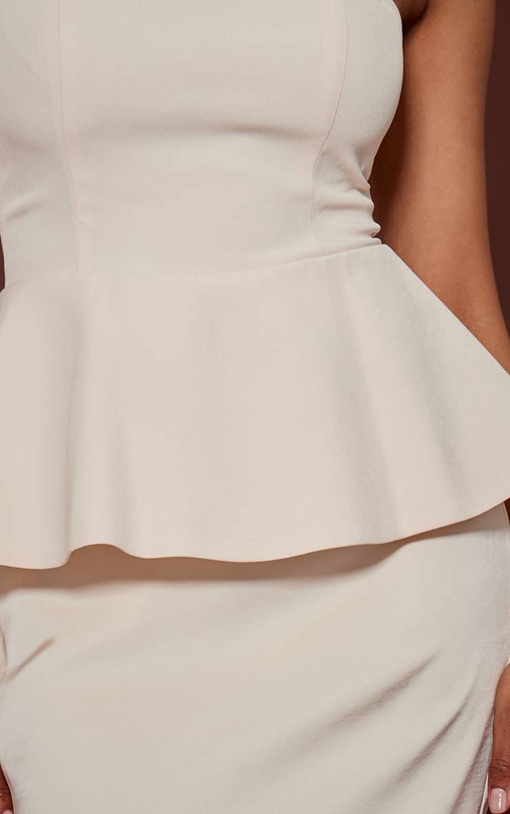 Crème Robe Longue Cintrée À Basque