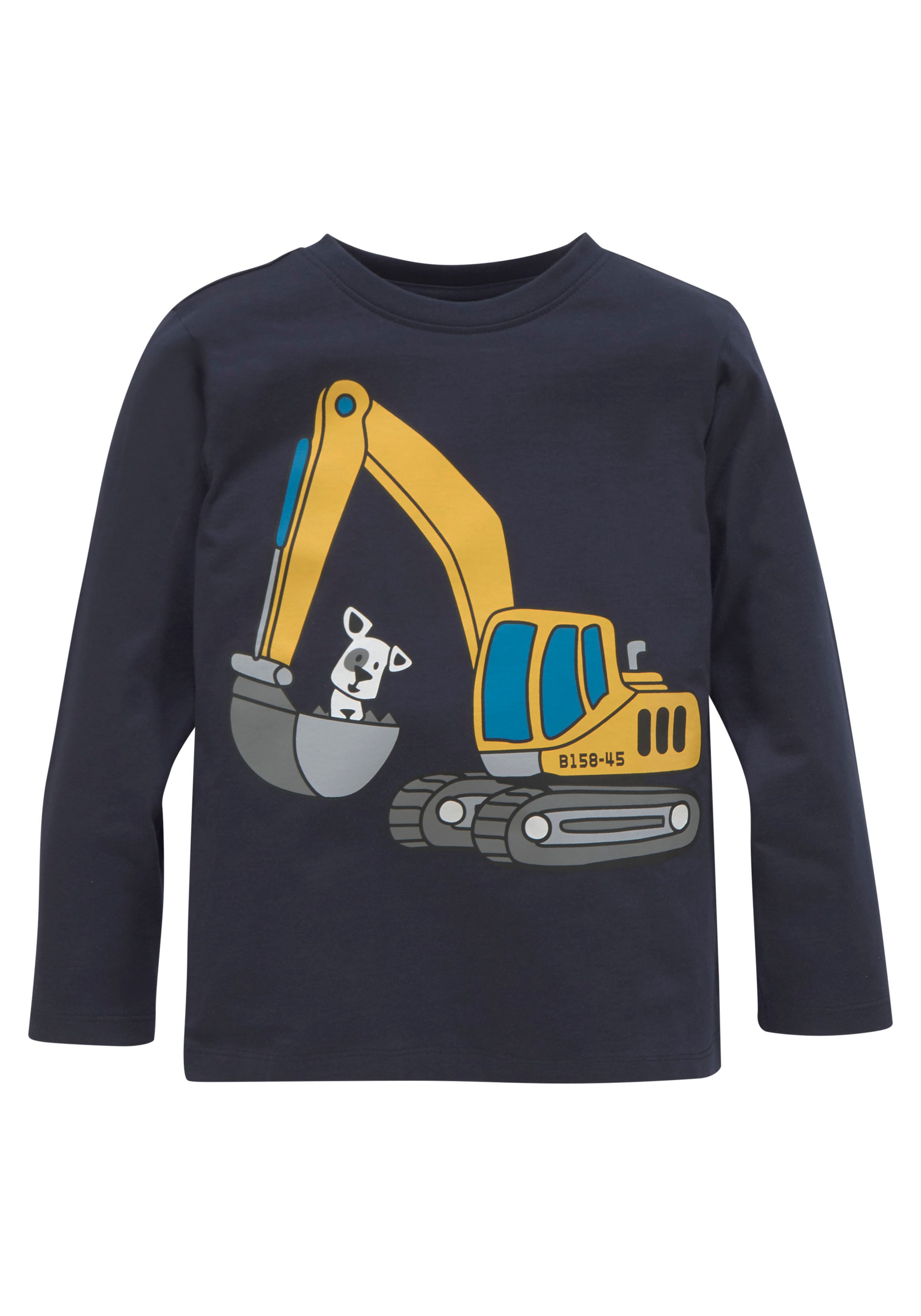 KIDSWORLD Langarmshirt »HUND MIT BAGGER«, Langarm,  Basic-Passform,  mit stylischem Druck,  Rundhalsausschnitt