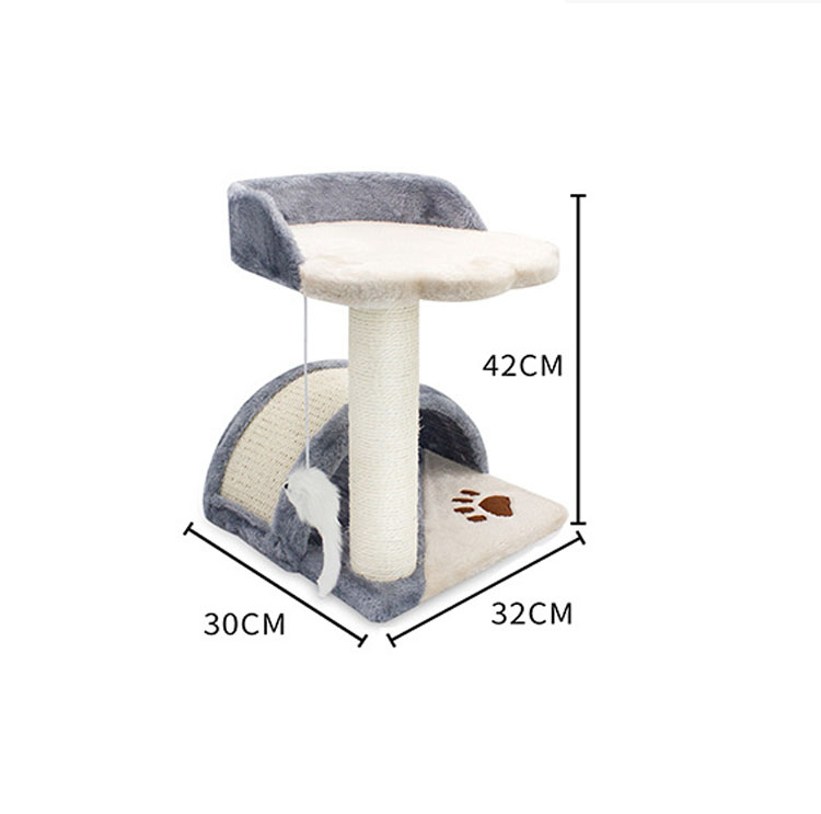 (42cm) Mini Katzen Baum Sisal Kratzsäule mit Tunnel / Plattform / Spiel Maus - Grau / Beige