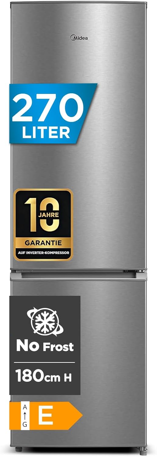 Midea MERB276FGE02A Kühl-/Gefrierkombination/180 cm Höhe/NoFrost/Doppelte Steuerung/Super-Kühlfunktion/219 kWh/Jahr/199L Kühlteil/71L Gefrierteil