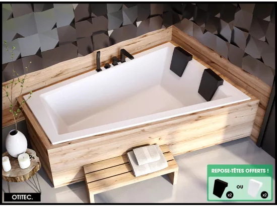 Baignoire Asymétrique à Encastrer - 170 x 125 cm - DROITE - INTIMA DUO SLIM - 2 REPOSE-TÊTES OFFERTS