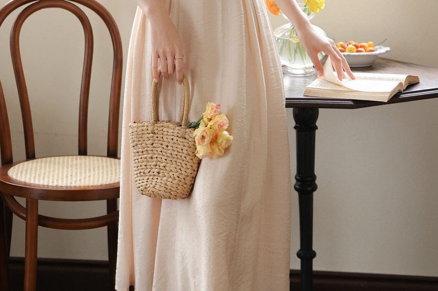 Fioridi - Set: Hanfu lange top met korte mouwen + spaghettibandjes effen midi A-lijn jurk