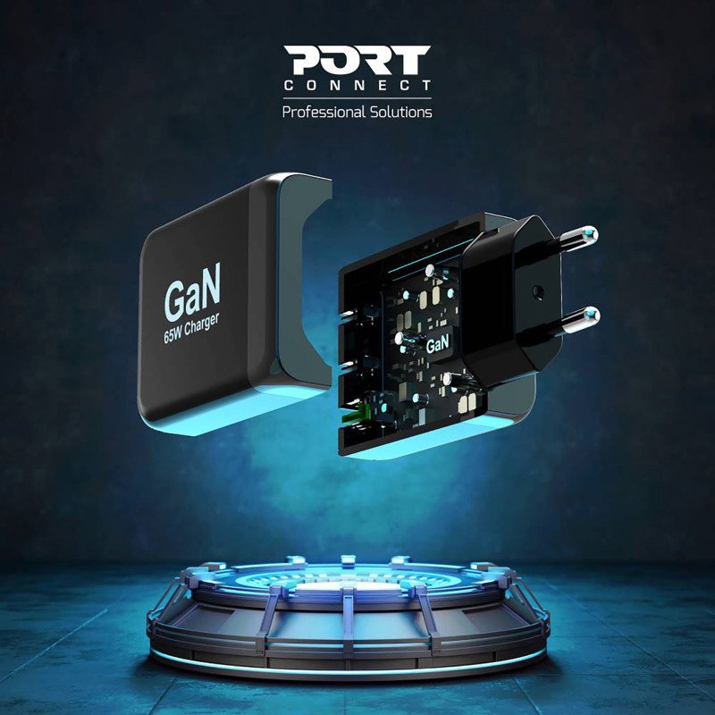 Chargeur adaptateur secteur GaN 65W USB-C & USB-A PORT + câble de 2 m inclus