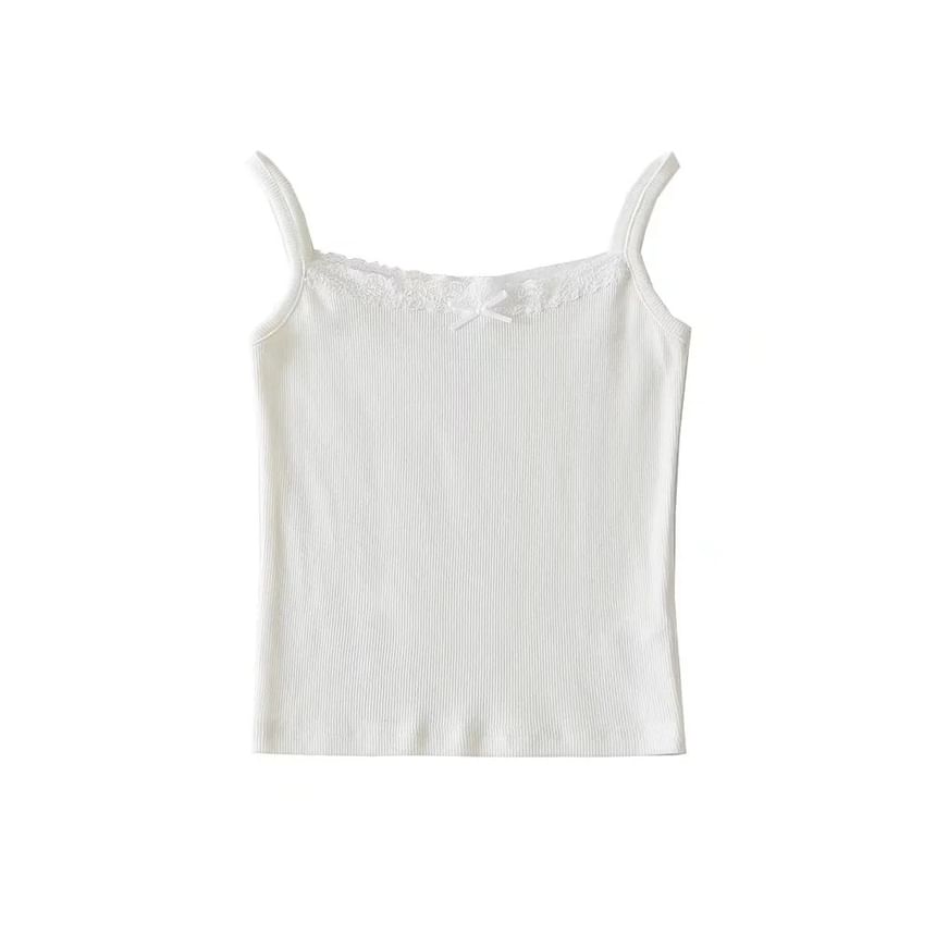 Puffie - Crop top met kanten rand en strikaccent
