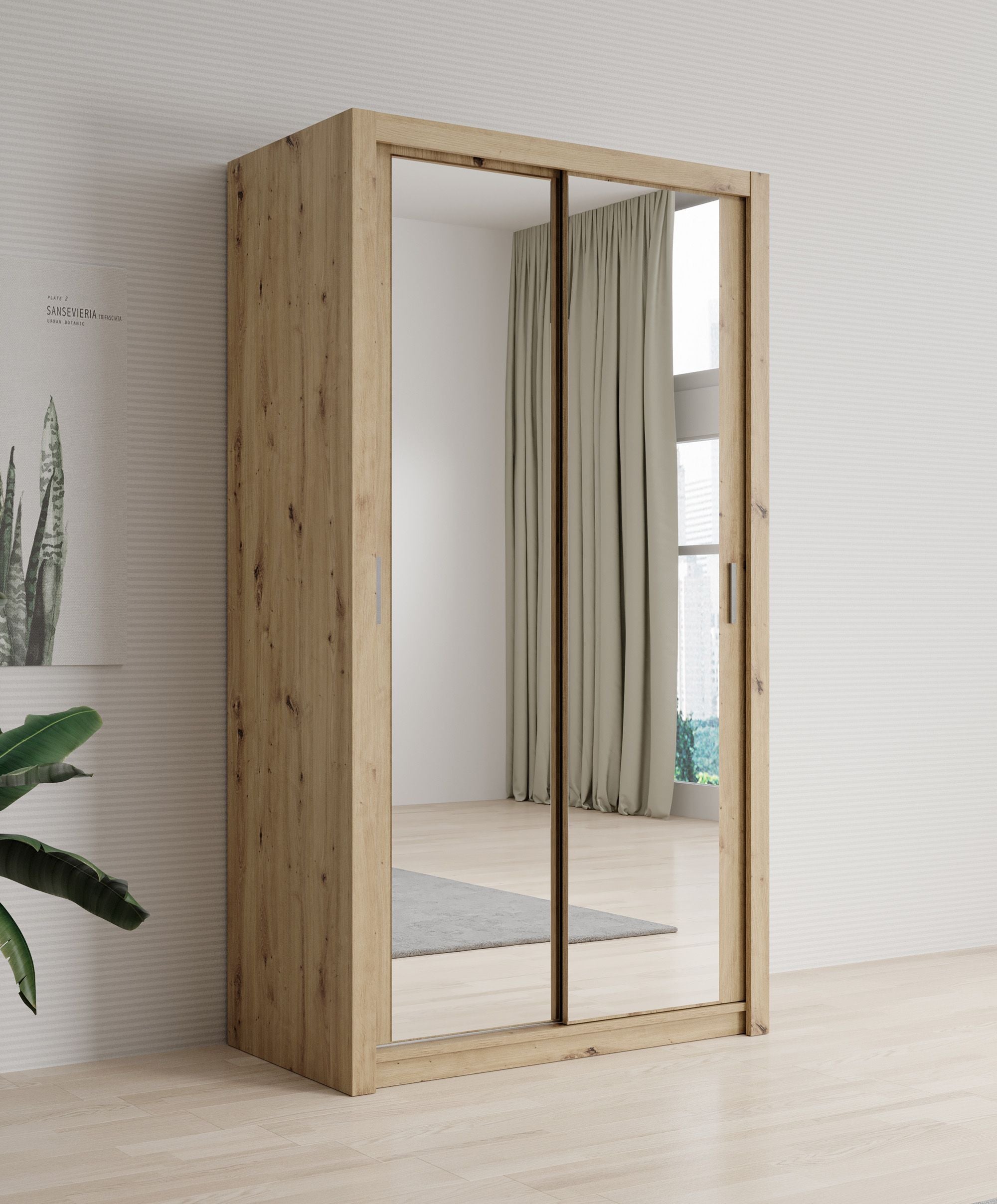 Meubella - Kledingkast Blake - Eiken - 120 cm - Met spiegel
