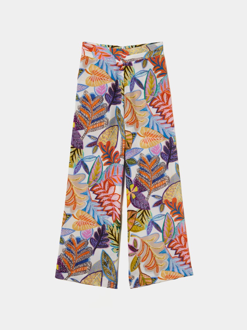 Calças pantalona com padrão colorido