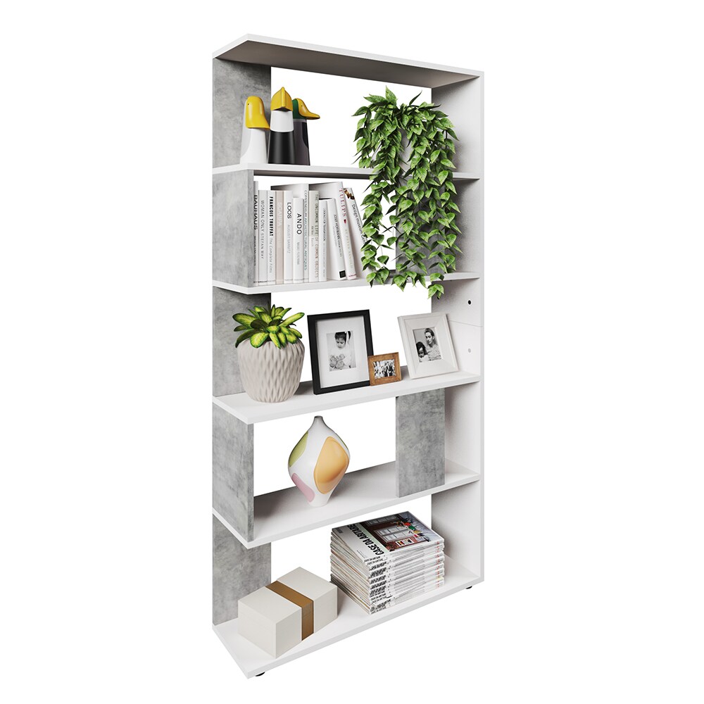 Vicco Raumteiler Bücherregal Standregal Büroregal Regal 5 Fächer Weiß Beton