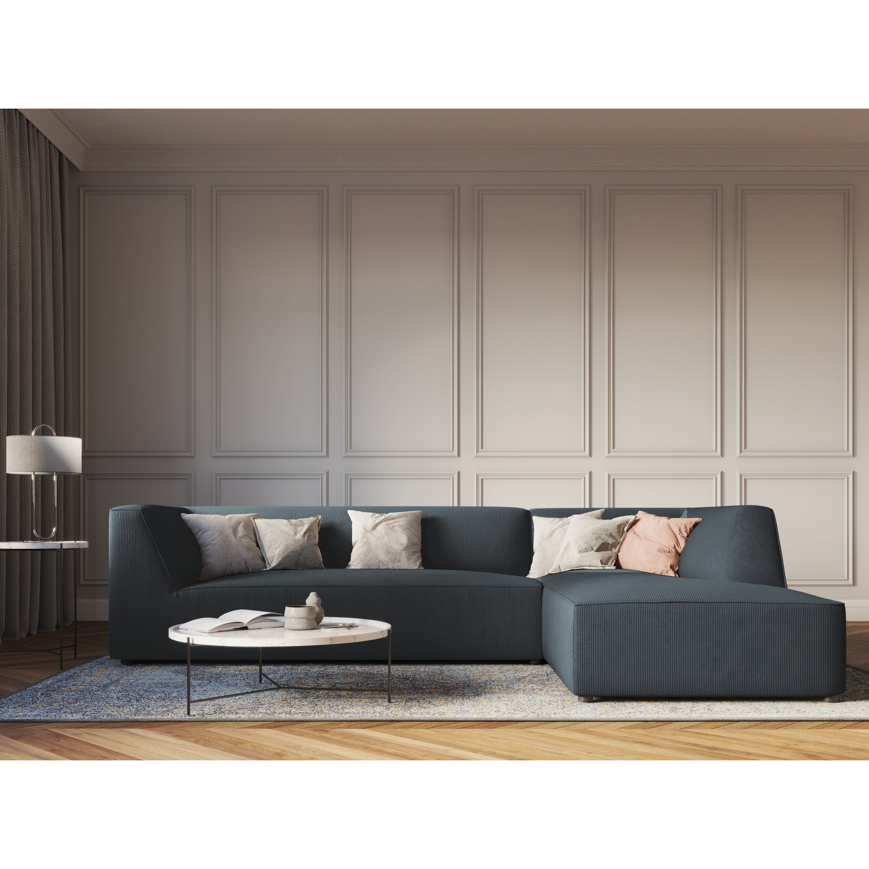 Windsor & Co Sao Hoekbank met Chaise Longue Rechts - 4-zits - Ribstof - Blauw
