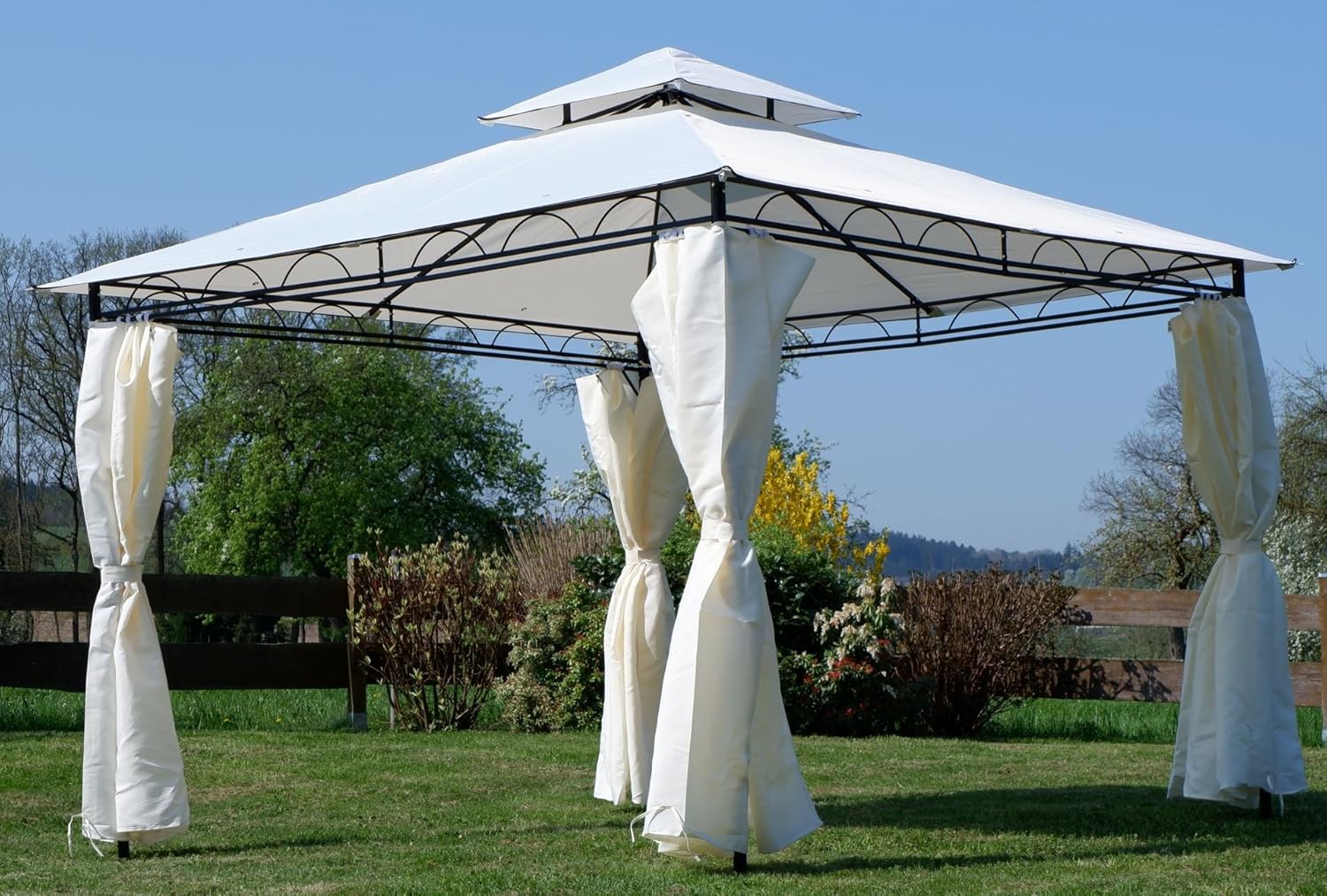 ALEOS. AS-S Garten Pavillon Gartenpavillon 3x3 Meter, Dach 100% WASSERDICHT UV30+ 9m² mit 4 Vorhängen quadratisch