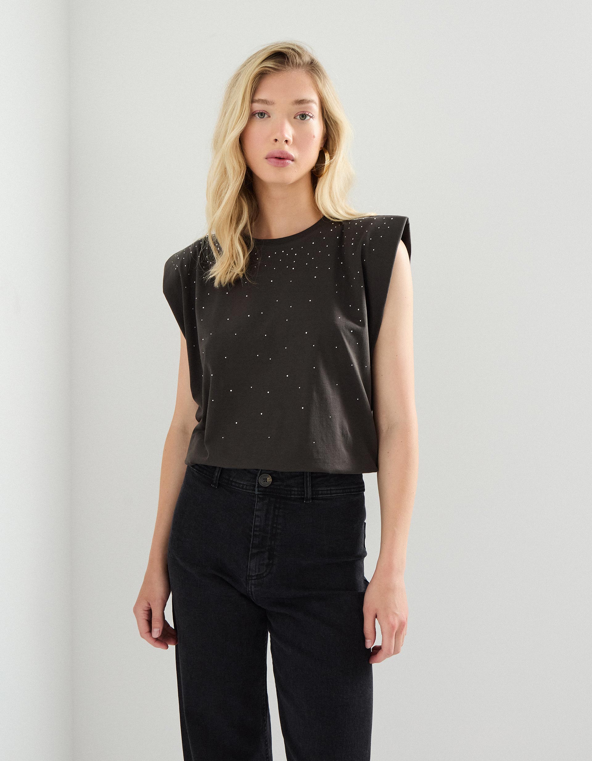 T-shirt sem Mangas, Mulher, Cinzento Escuro
