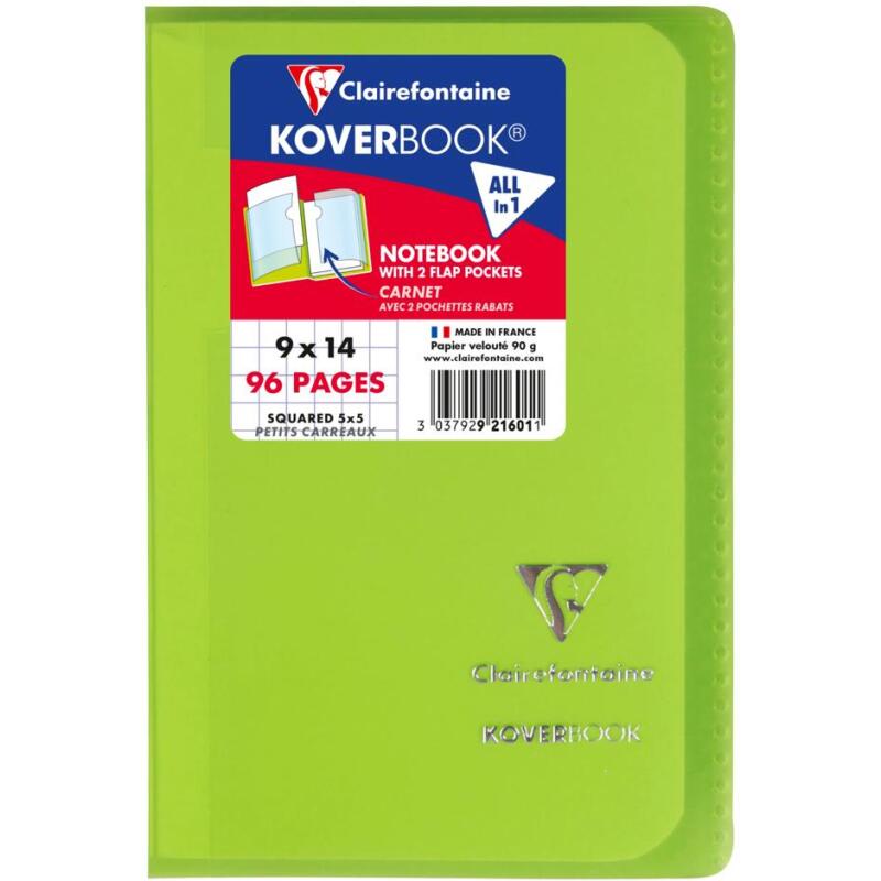 Carnet piqué Koverbook 9x14cm 96 pages petits carreaux couverture polypropylène transparent - Assortis