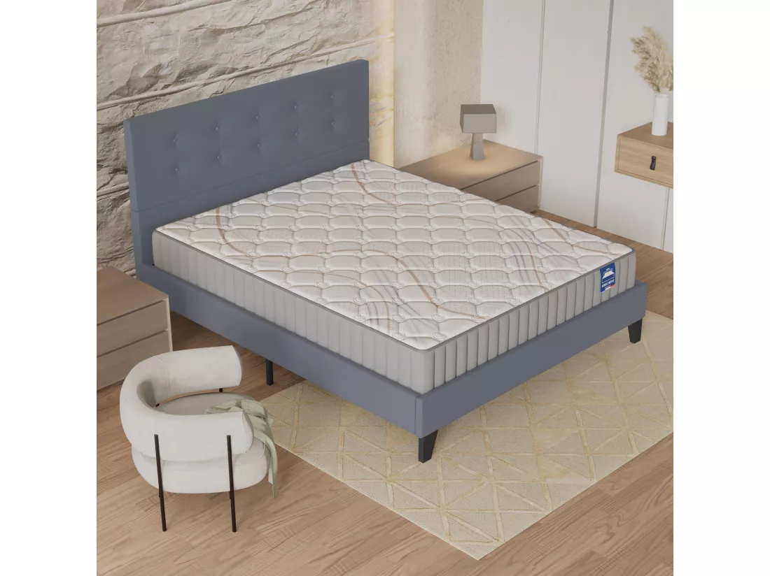 Ensemble Matelas + Lit Avec Tête De Lit 140x190 Cm, Sirius 16cm D’épaisseur Latex Naturel