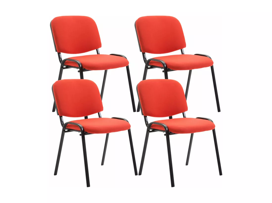Lot de 4 Chaise de conférence - Tissu & Métal noir mat - Rouge - Ken