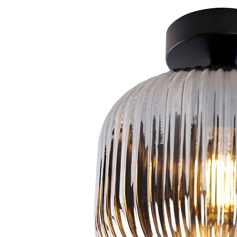 Art deco plafondlamp zwart met smoke glas - Karel